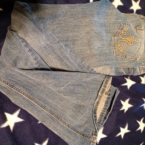 Low rise flare jeans, med. Blue